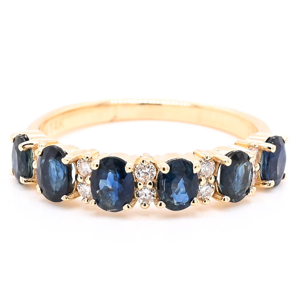 14KT Yellow Gold Blue Sapphire & Diamond Ring.