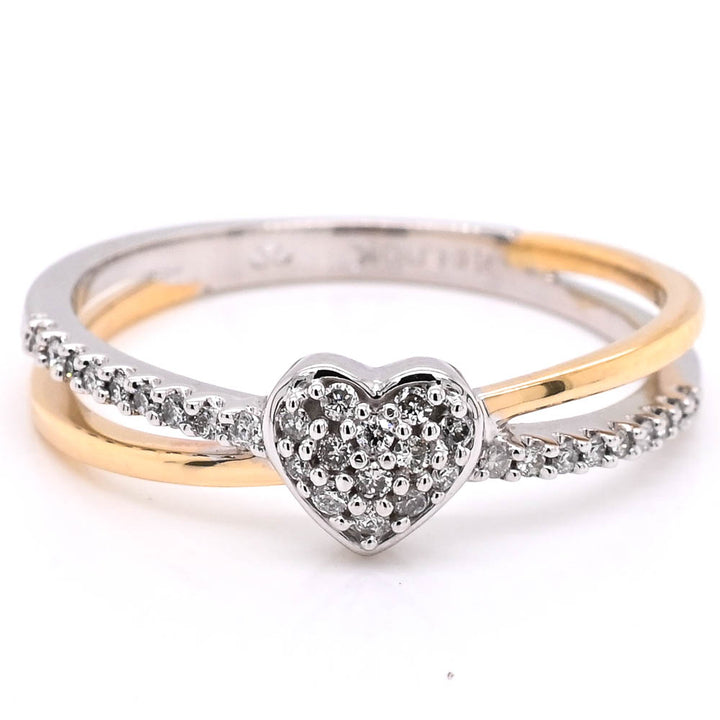 10KT White & Yellow Gold 0.14CTW Diamond Heart Ring.