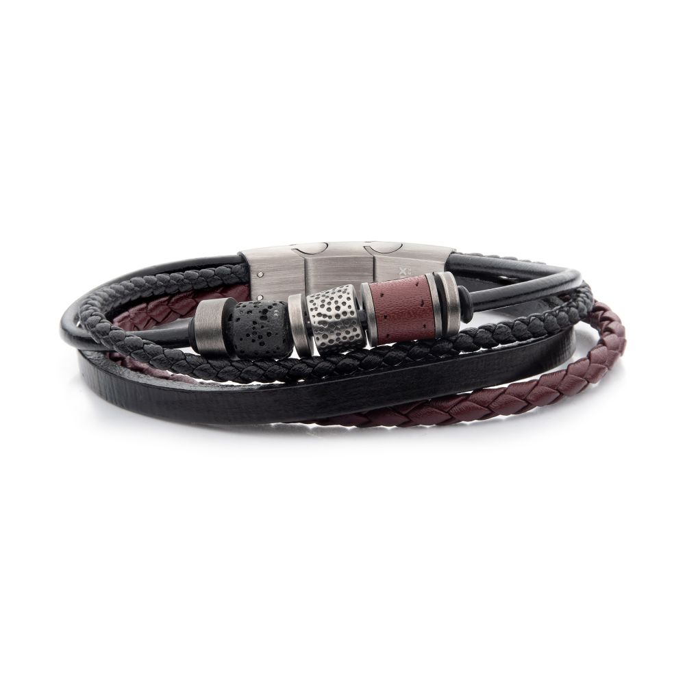 INOX Stainless steel 8.5" Lava Bead Black & Burgendy