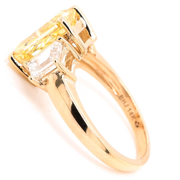 14KT Yellow Gold 4.00CTW Radiant Cut Fancy Yellow LAB Created Diamond Engagement Ring