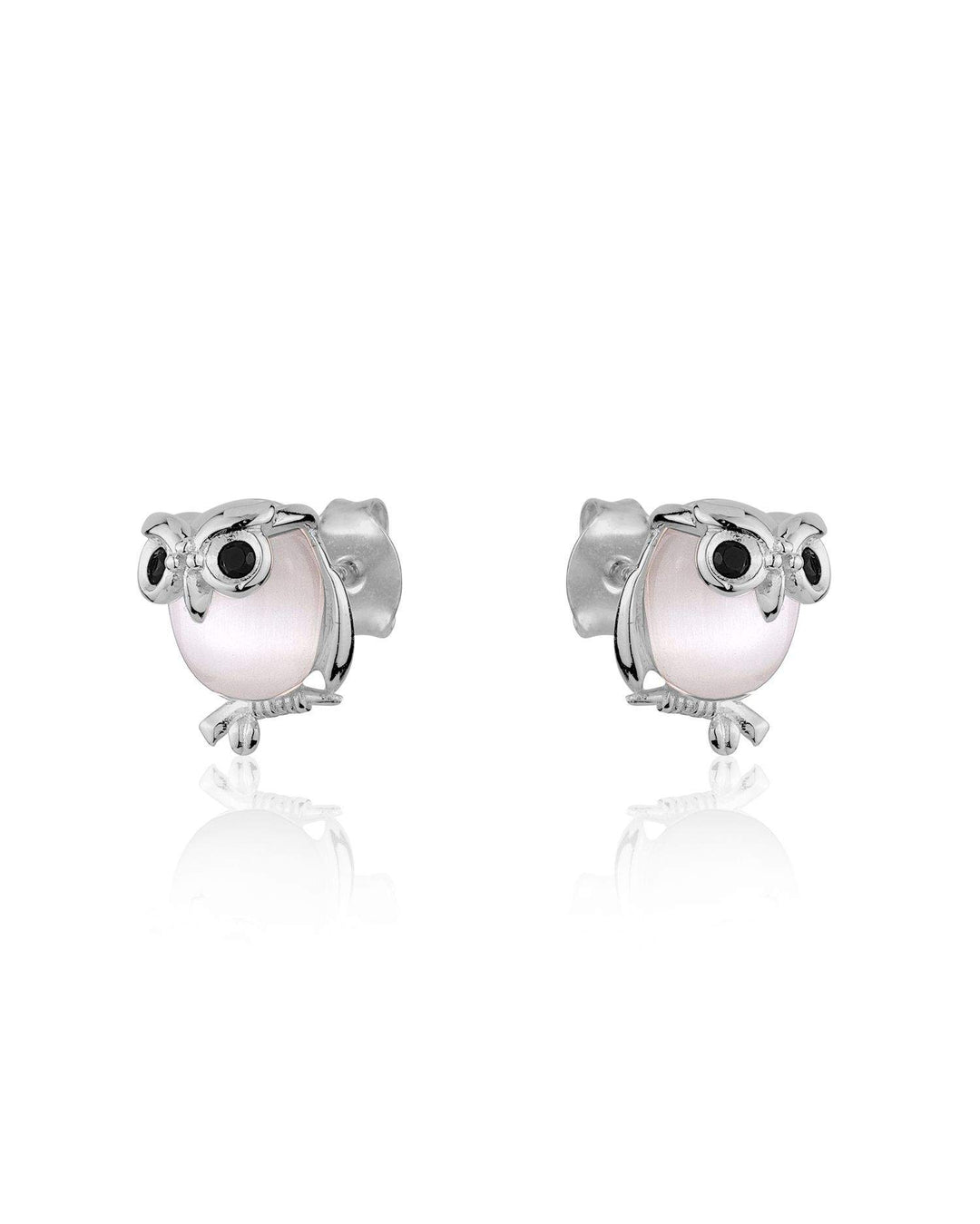 Larus sterling silver Blak Onyx  Cat eye opal Owl Stud Earrings.