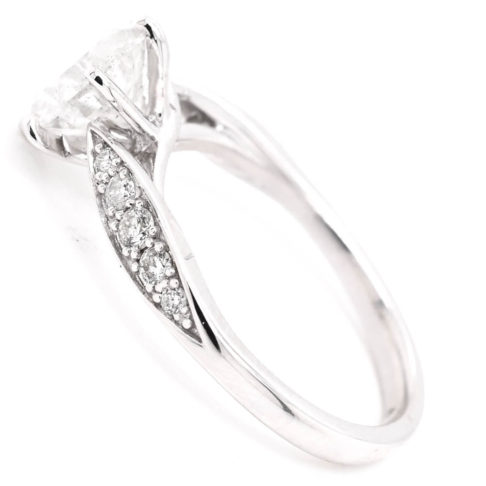 14KT White Gold 1.65CTW Round Brilliant Diamond Accented Engagement Ring.