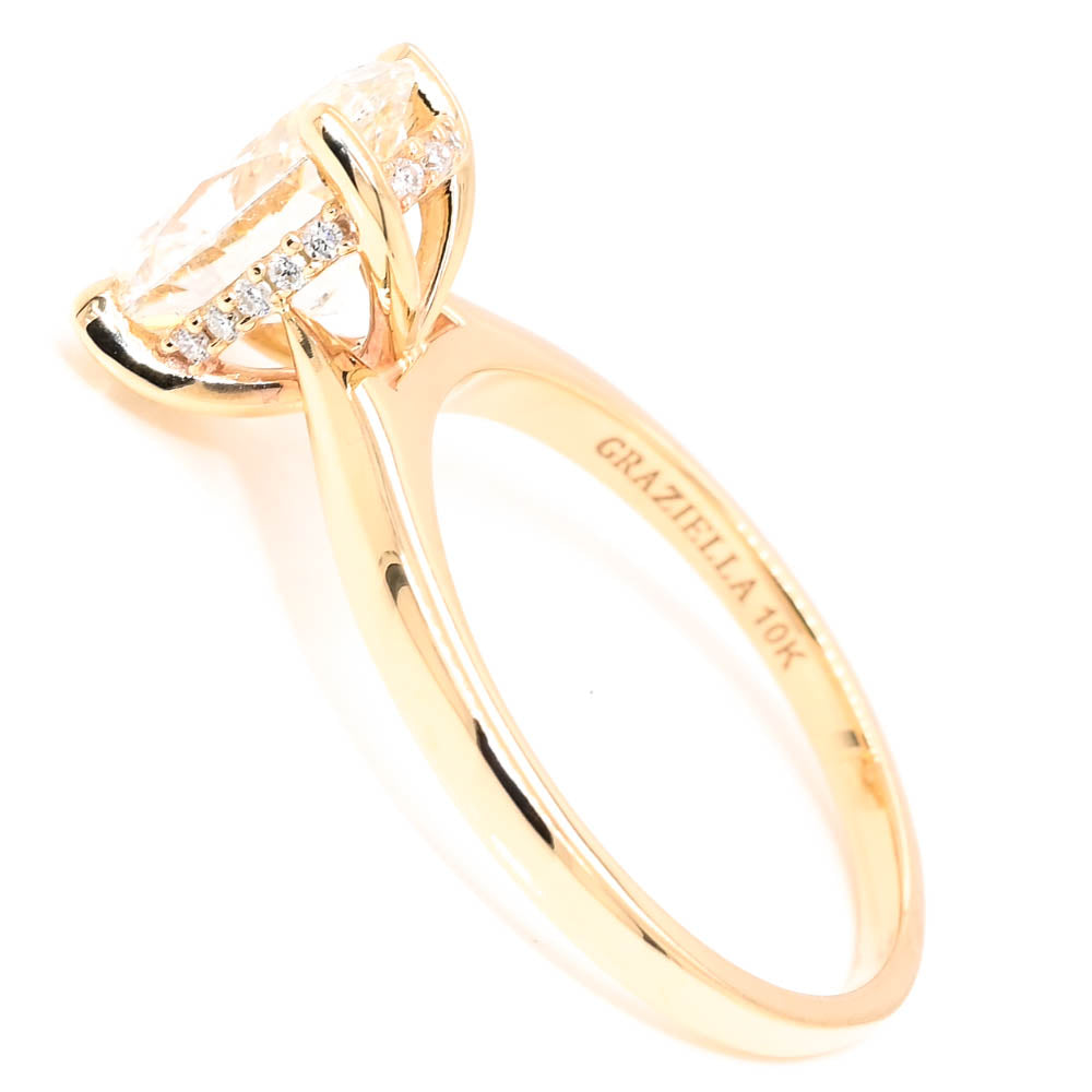 10KT Yellow Gold 2.11CTW Oval shape LAB Created Hidden Halo Engagement Ring.