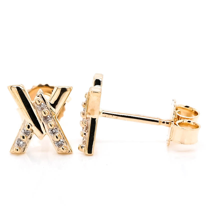 10KT Yellow Gold 0.04 CTW Stud Style Post  Backing Diamond Earrings