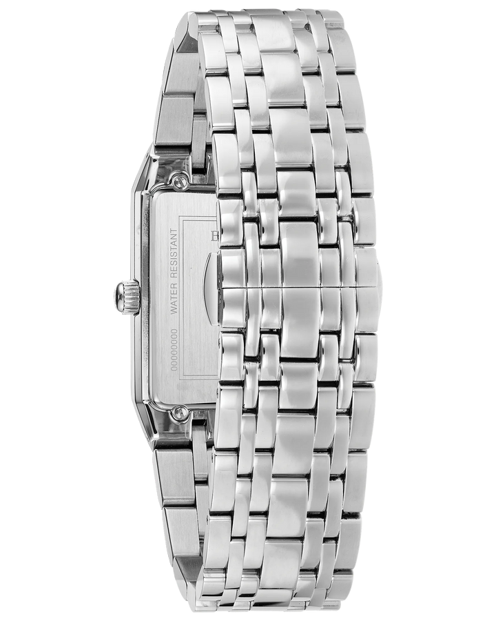 Bulova Quadra 30.5MM Quartz Watch. 96D145
Steel/Black/Diamonds