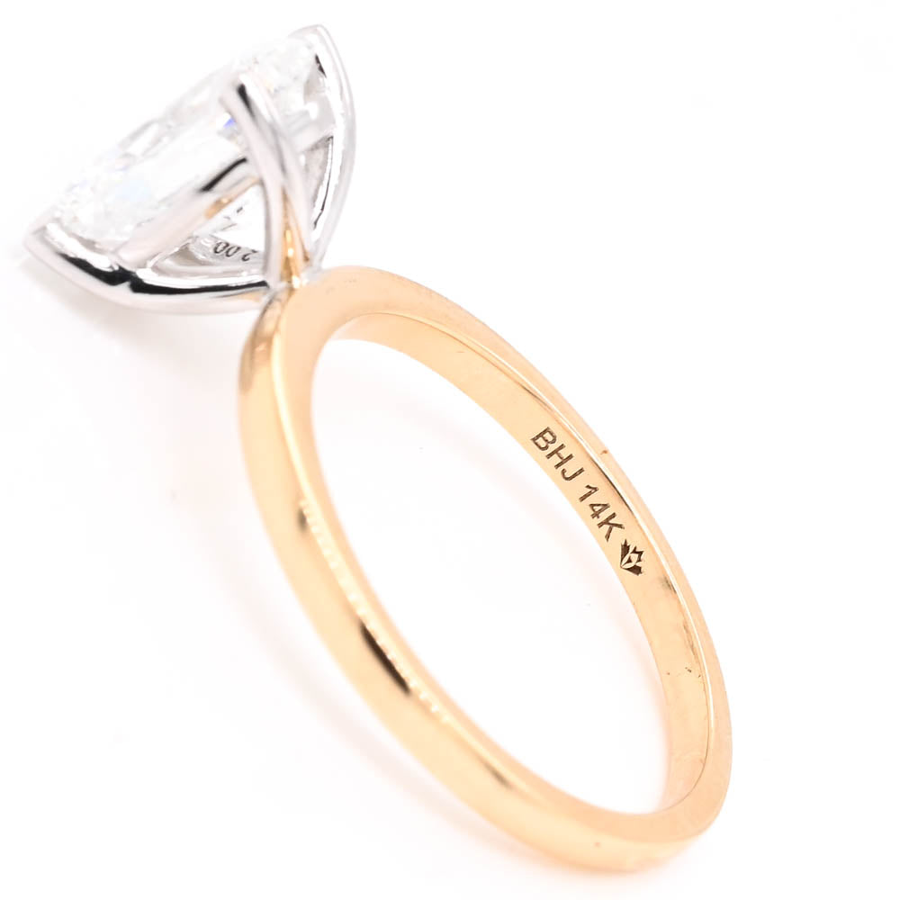 14KT White & Yellow Gold 2.00CT Oval shape Lab Grown Diamond Solitaire Engagement Ring.