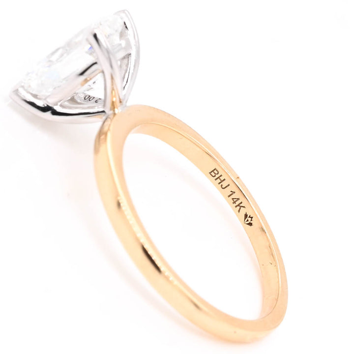 14KT White & Yellow Gold 2.00CT Oval shape Lab Grown Diamond Solitaire Engagement Ring.