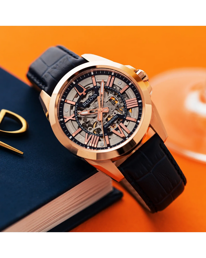 Bulova Sutton 43MM 3 Hands Automatic skeleton Watch. 97A161

Blue Le