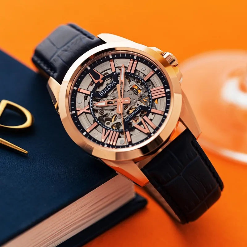 Bulova Sutton 43MM 3 Hands Automatic skeleton Watch. 97A161