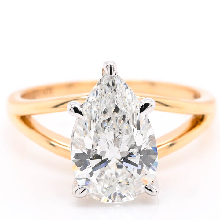 14KT White & Yellow Gold 2.00CT Pear Shape Lab Created Diamond Solitaire Engagement Ring.