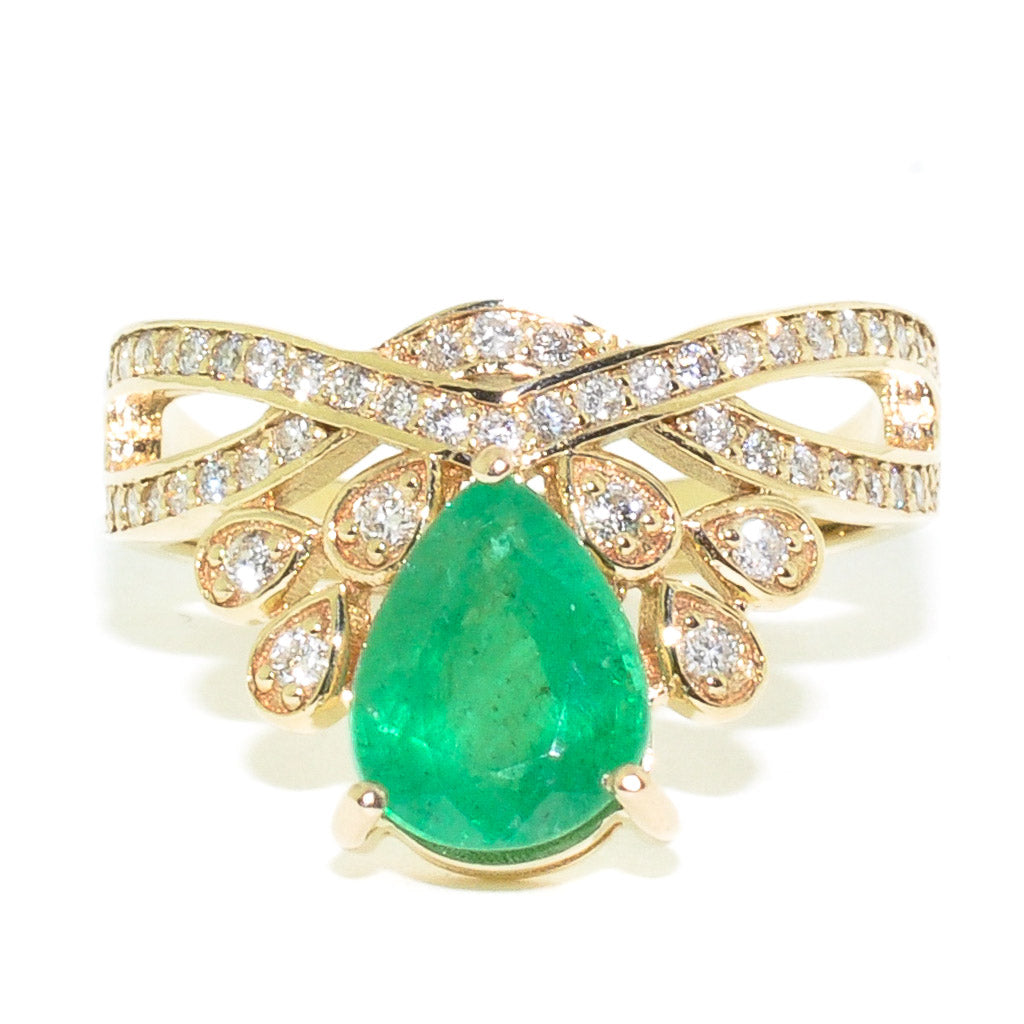 14KT Yellow Gold Emerald and Diamond Ring.