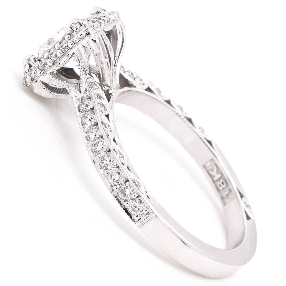18KT White Gold 1.62CTW Princess Cut Lab Grown Halo Set Tacori Diamond Engagement Ring.
