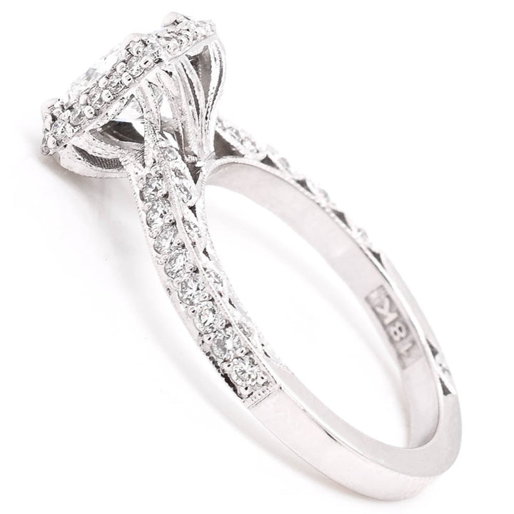 18KT White Gold 1.62CTW Princess Cut Lab Grown Halo Set Tacori Diamond Engagement Ring.