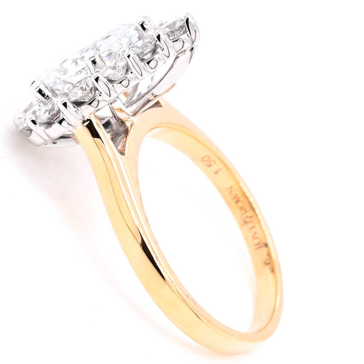 10KT Yellow & White Gold 2.50CTW Pear shape Lab Grown Diamond Halo Set Engagement Ring.