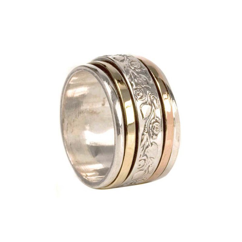 Harmony Meditation Ring. Sterling Silver and 9KT Yellow and Rose Gold. Size 9.