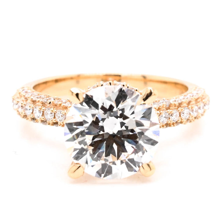 14KT Yellow Gold 3.75CTW Round Brilliant LAB Created Diamond Accented Engagement Ring.