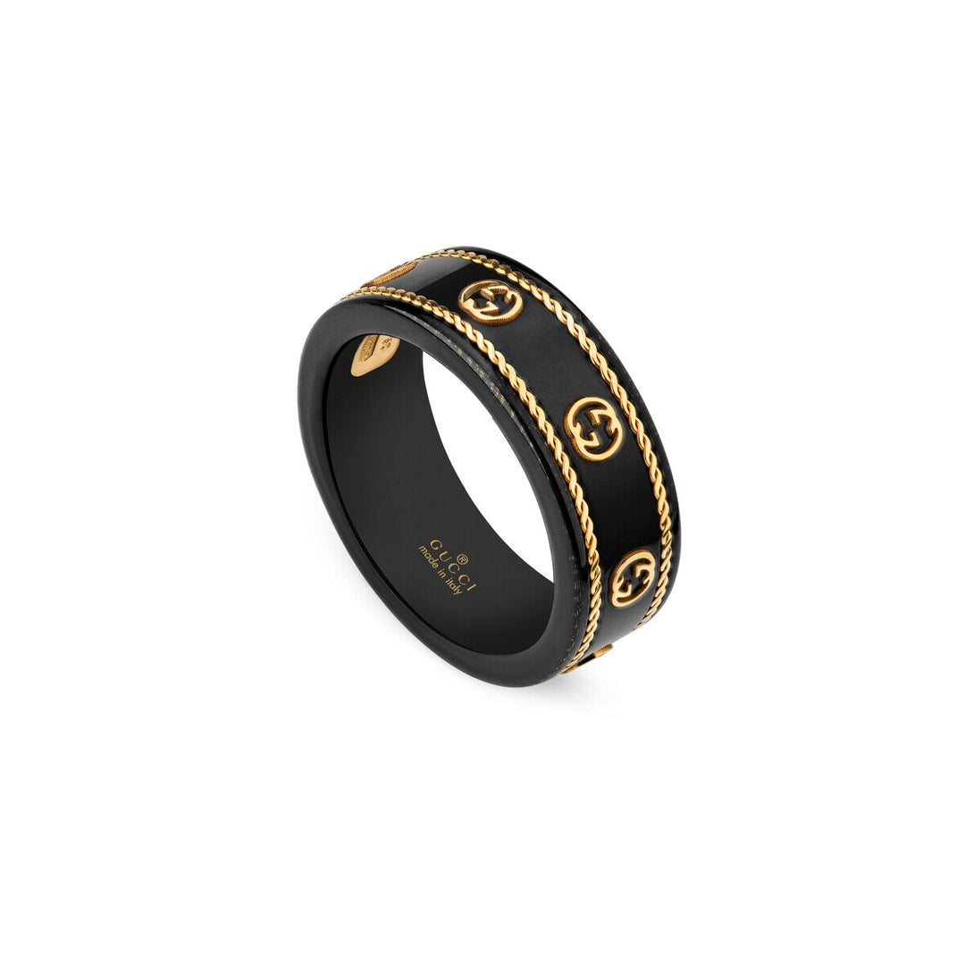 Gucci 18KT Yellow Gold & Black Icon Ring.