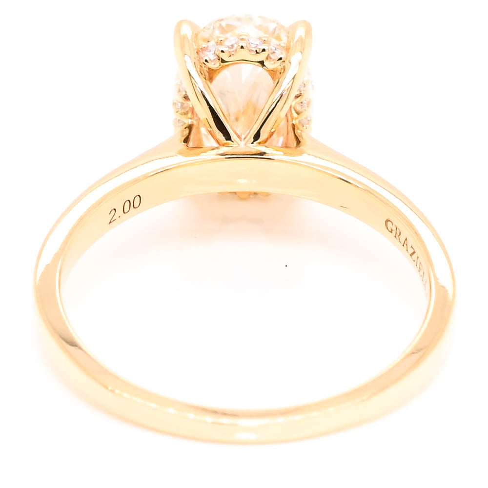 10KT Yellow Gold 2.11CTW Oval shape LAB Created Hidden Halo Engagement Ring.