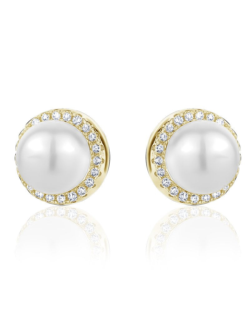 Larus Gold Tone Silver Shell Pearl Stud Earrings with C.Z.