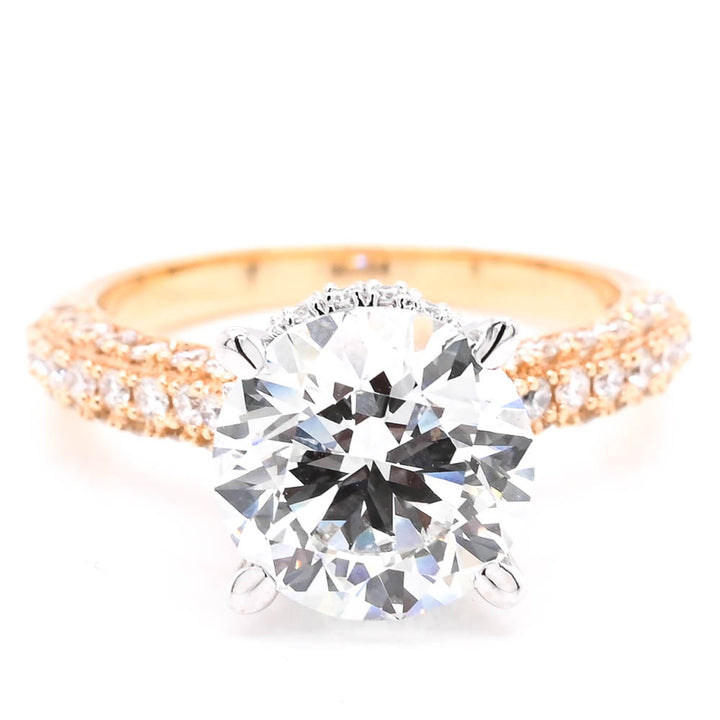 14KT Yellow Gold 3.75CTW Round Brilliant LAB Created Diamond Accented Engagement Ring.