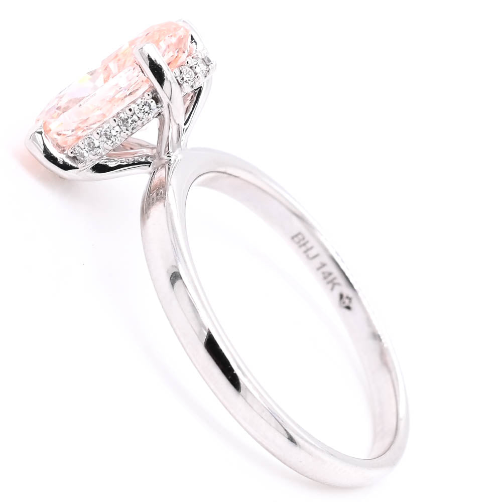 14KT White Gold 2.08CTW Oval Shape Fancy Pink Lab Created Diamond  Enagement Ring.