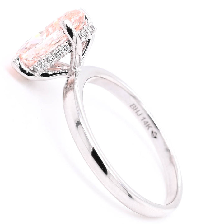 14KT White Gold 2.08CTW Oval Shape Fancy Pink Lab Created Diamond  Enagement Ring.