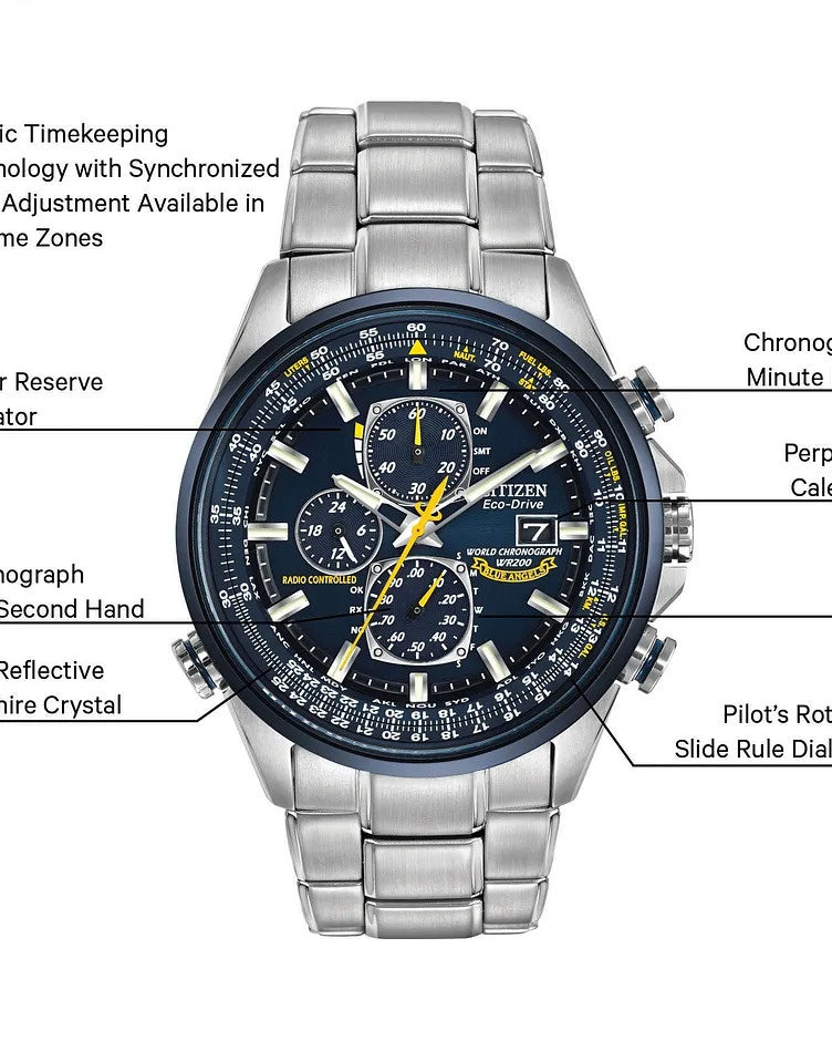 Citizen Blue Angels World Chronograph 43MM Eco-Drive Watch. AT8020-54L