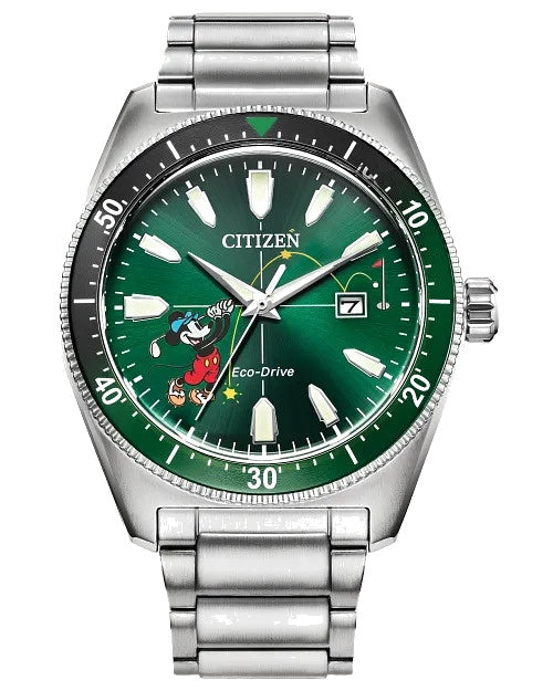 Citizen Tee Time Mickey 43mm Eco-Drive Stainless Steel Watch 