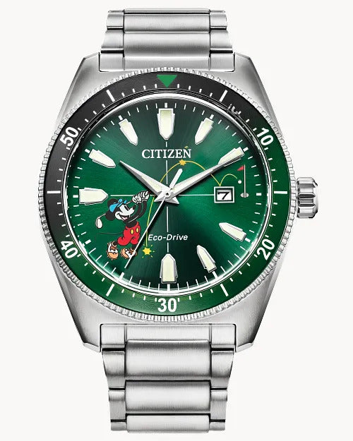 Citizen Tee Time Mickey 43mm Eco-Drive Stainless Steel Watch 