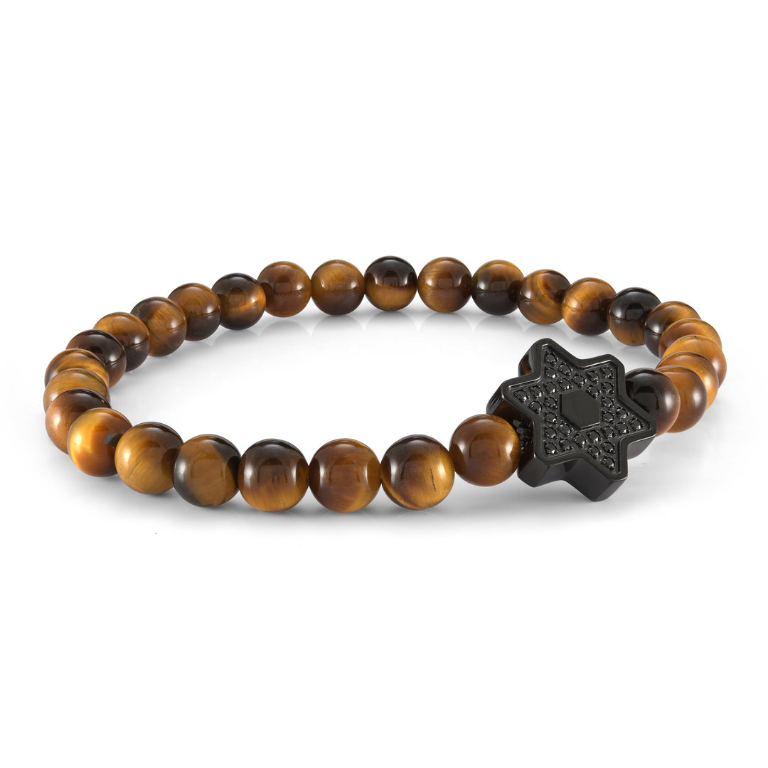 Italgem Steel Star Of David Black Cz 6mm Beaded Bracelet