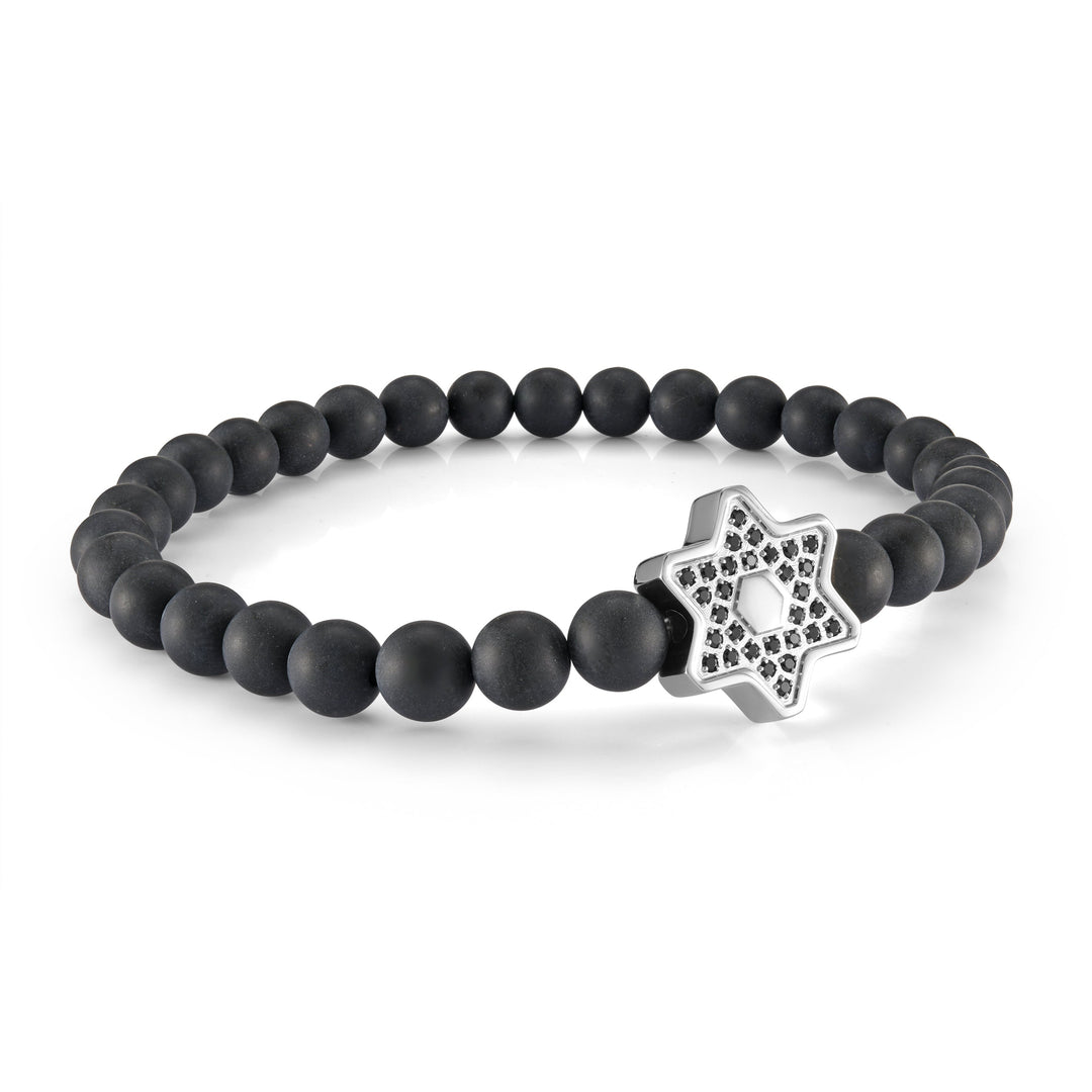 Italgem Steel Star Of David Black Cz 6mm Beaded Bracelet