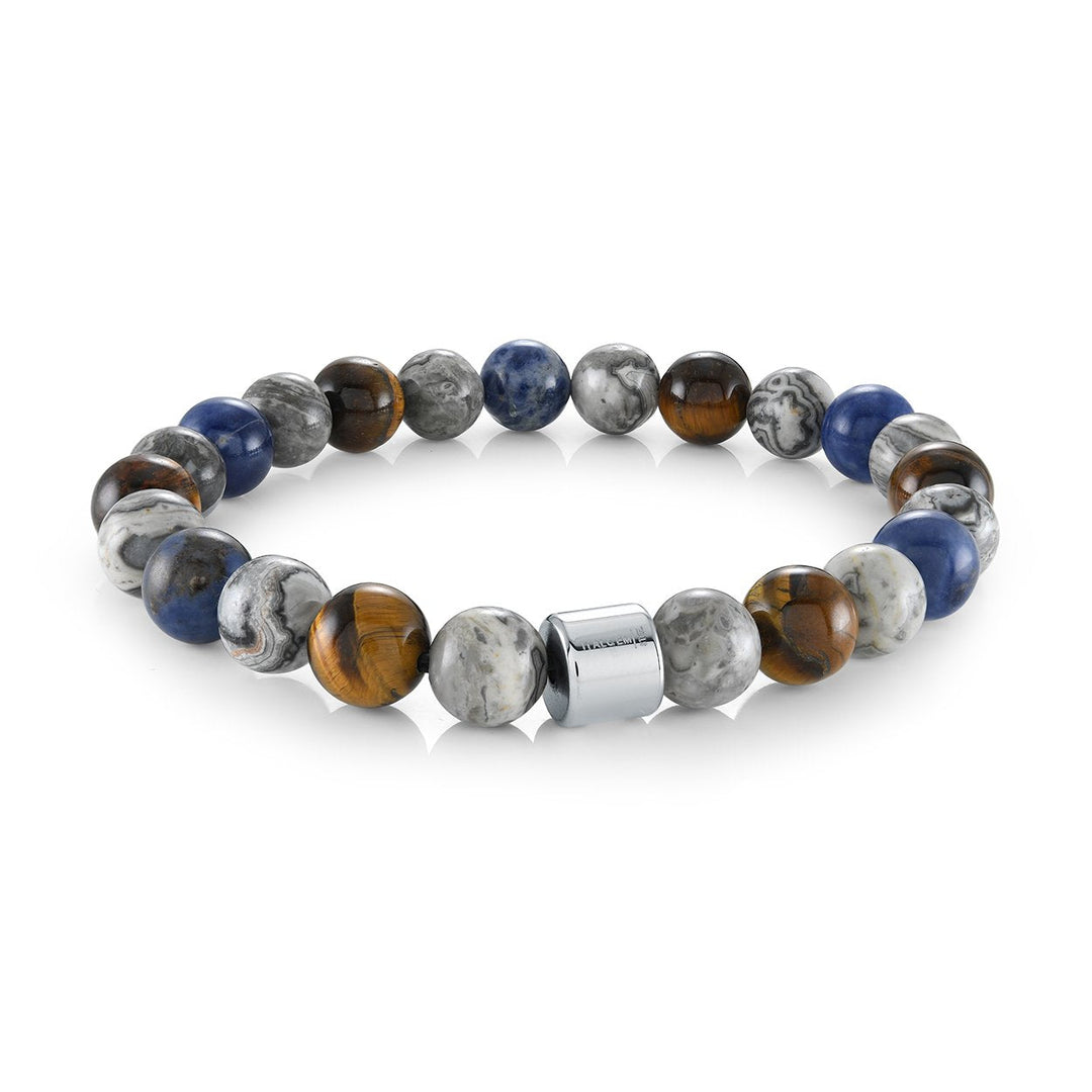 Italgem Steel 8mm Sodalite, Tiger’s Eye &amp; Jasper 8" Bracelet