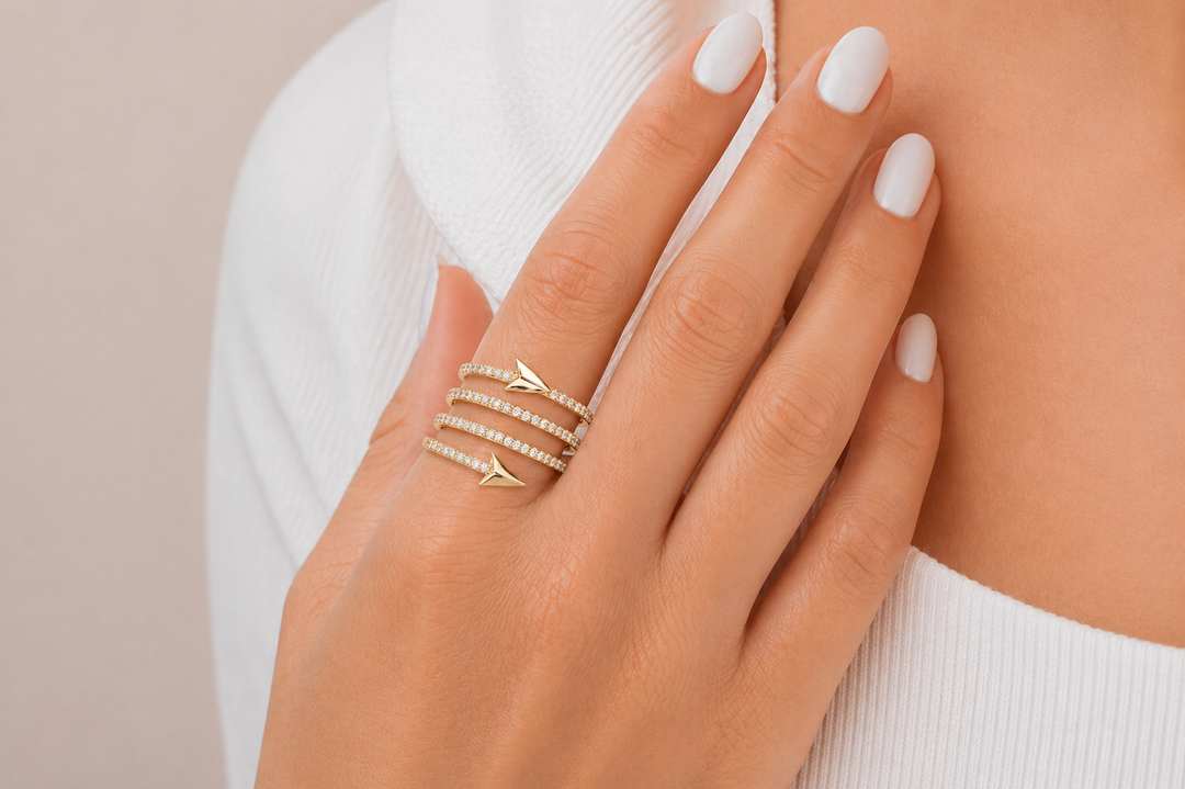 Graziella 14KT Yellow Gold 0.35CTW Diamond Arrow Ring - Size 6.5