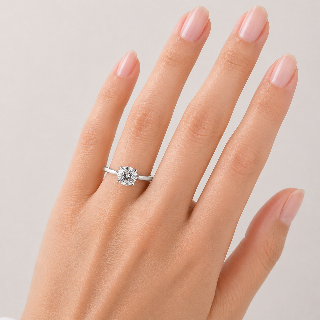 Graziella 14KT White Gold 1.01CT Round Diamond Solitaire Engagement Ring - Size 6