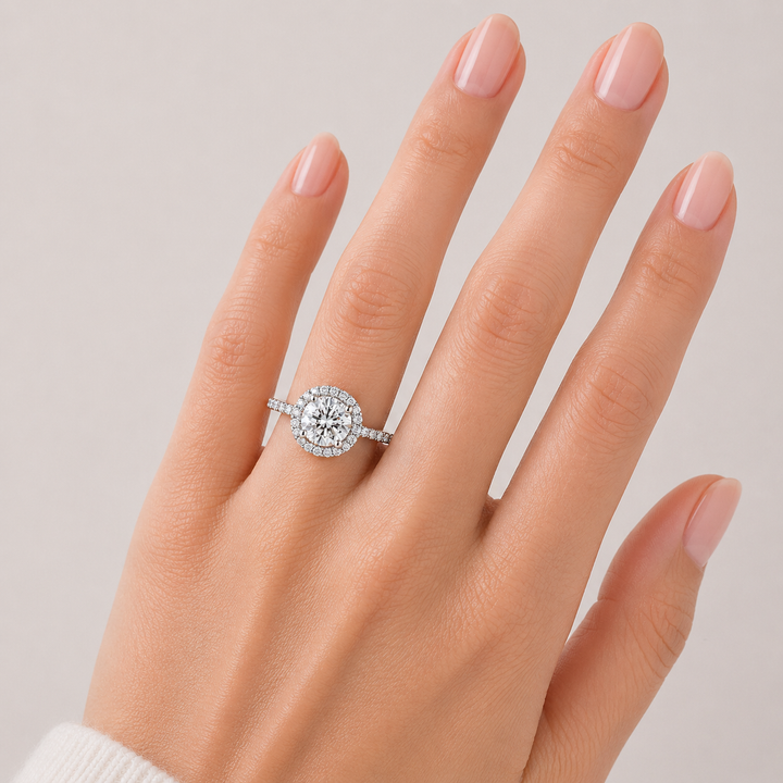 Graziella 14KT White Gold 0.78CTW Round Brilliant Halo Diamond Engagement Ring - Size 6.5