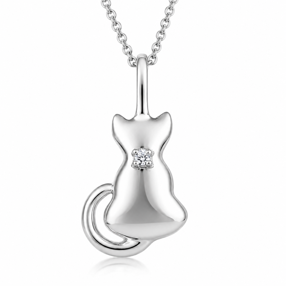 10KT White Gold and Diamond Cat Necklace.