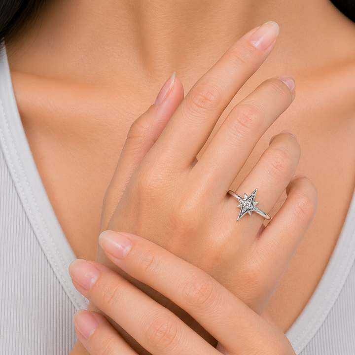 Fire &amp; Ice 10KT White Gold 0.04CT Canadian Diamond Star Ring.