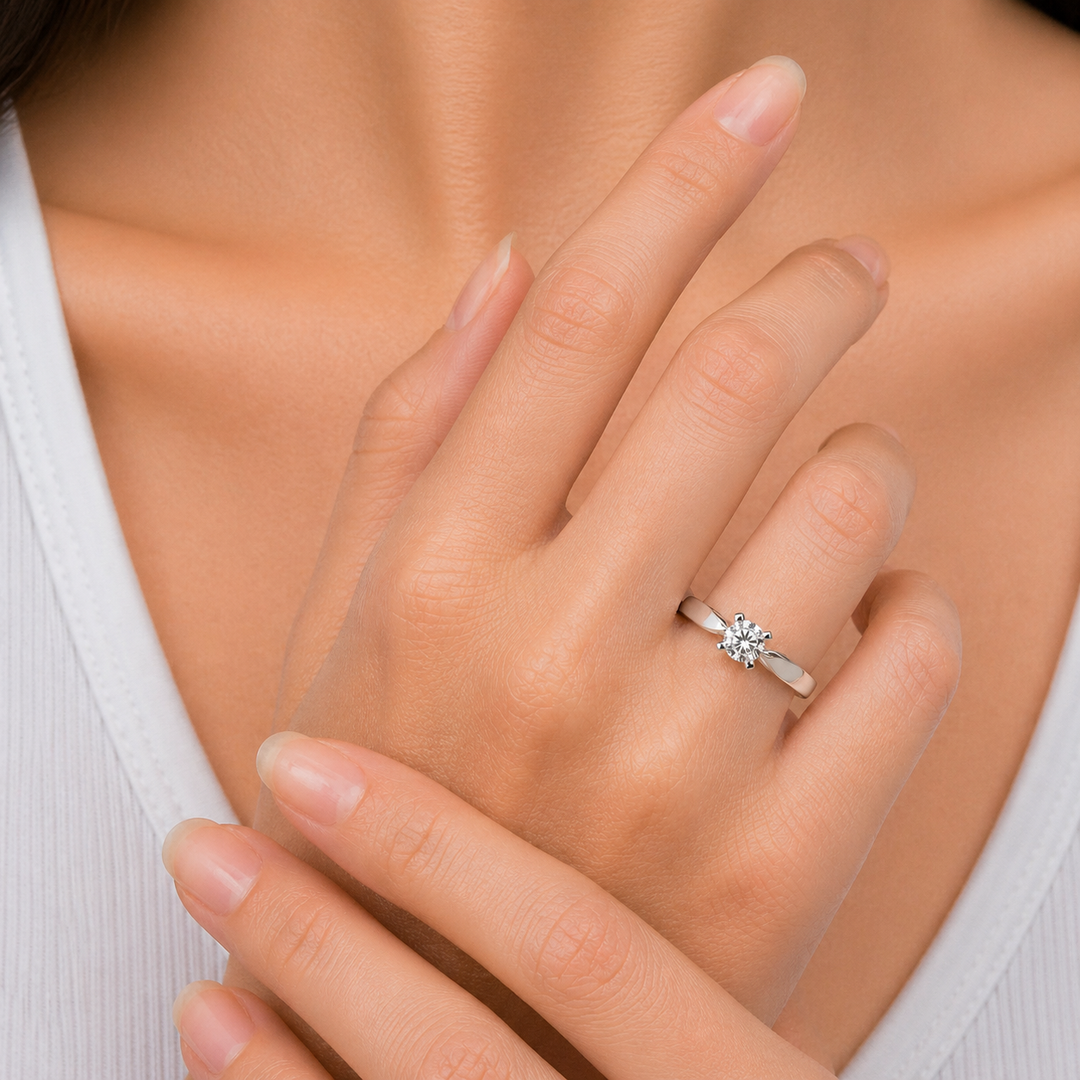 14KT White Gold 0.20CT Round Shape Diamond Solitaire Promise Ring.