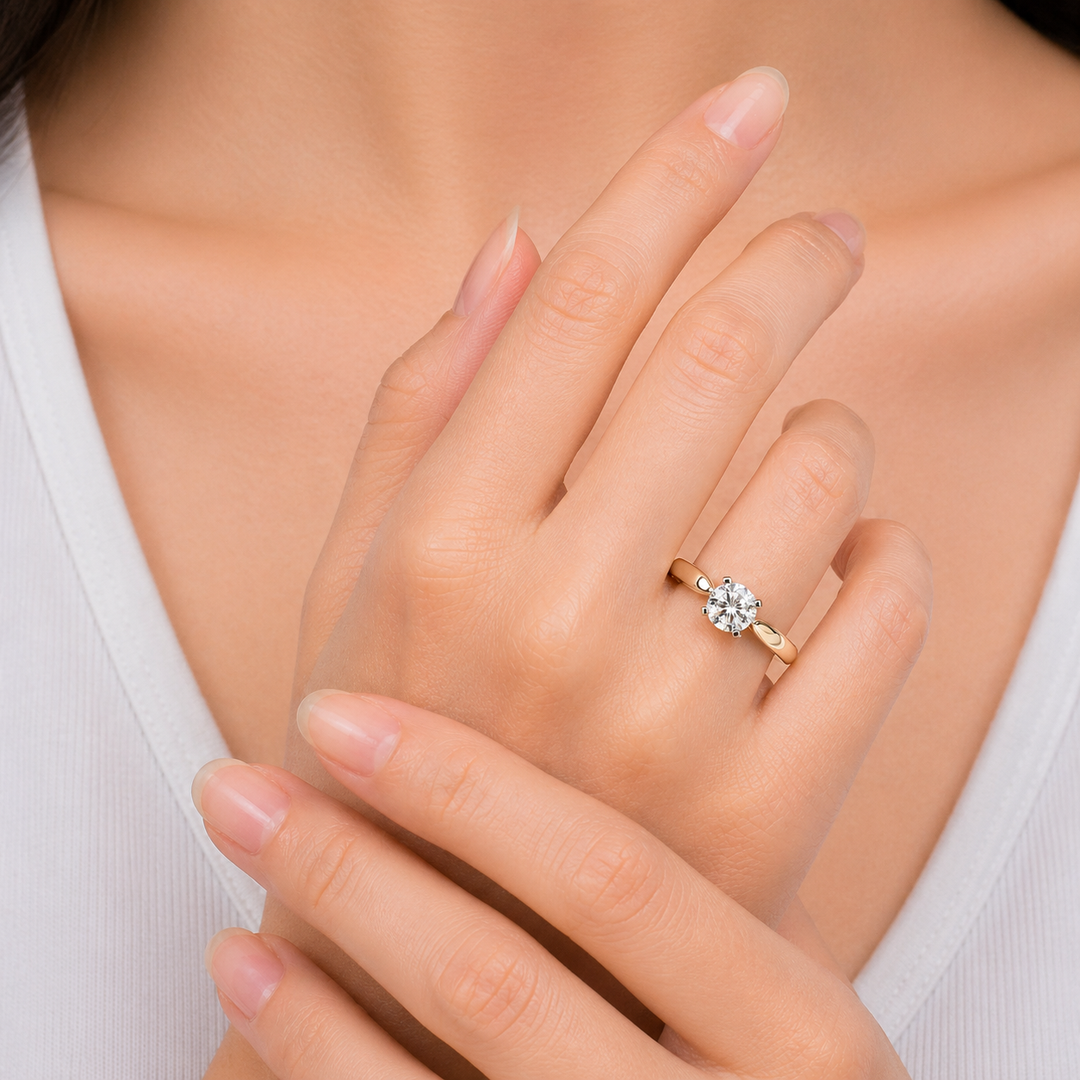 14KT Yellow Gold 0.15CT Round Shape Diamond Solitaire Promise Ring.