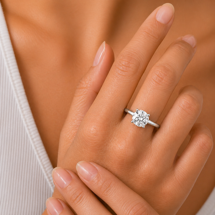 Graziella 14KT White Gold 1.01CT Round Diamond Solitaire Engagement Ring - Size 5.75