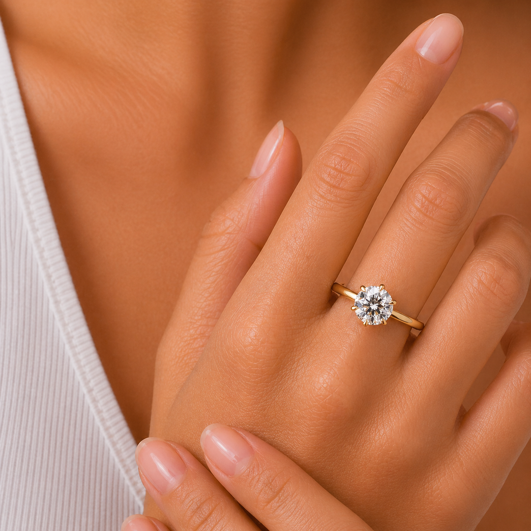 Graziella 14KT Yellow Gold 0.97CT Round Diamond Solitaire Engagement Ring - Size 6