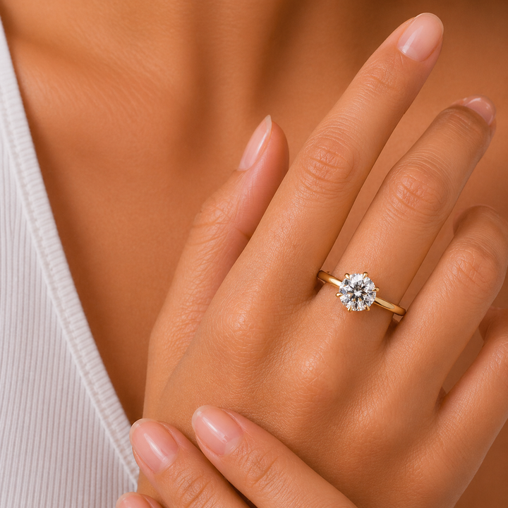 Graziella 14KT Yellow Gold 0.97CT Round Diamond Solitaire Engagement Ring - Size 6