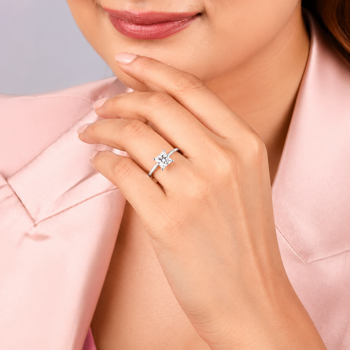 Graziella 14KT White Gold 0.64CTW Princess Cut Diamond Accent Engagement Ring - Size 6.5