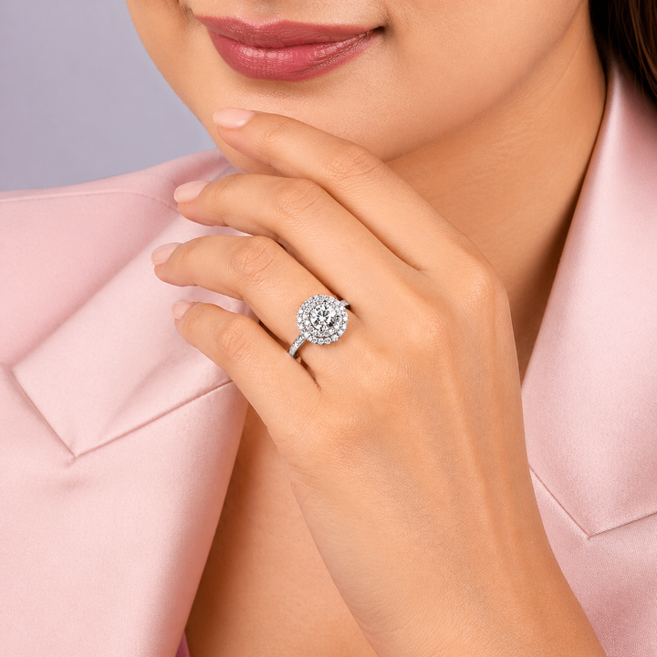 Graziella 14KT White Gold 0.81CTW Round Diamond Double Halo Engagement Ring - Size 6.5