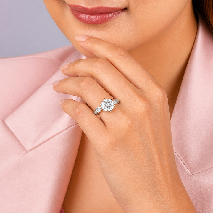 Graziella 14KT White Gold 1.65CTW Round Diamond Accent Engagement Ring - Size 5.25