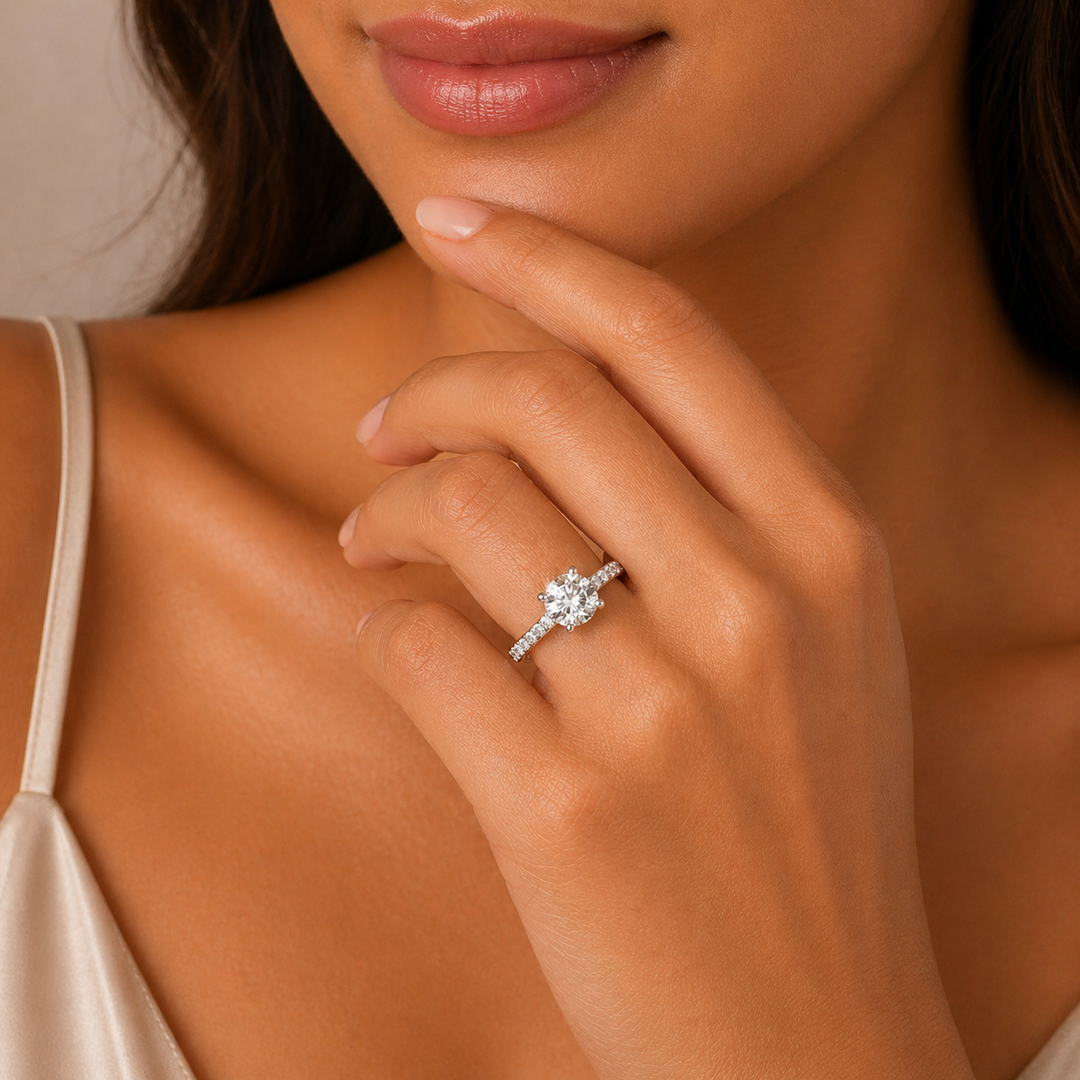 Graziella 14KT White Gold 0.90CTW Round Brilliant Diamond Accent Engagement Ring - Size 7