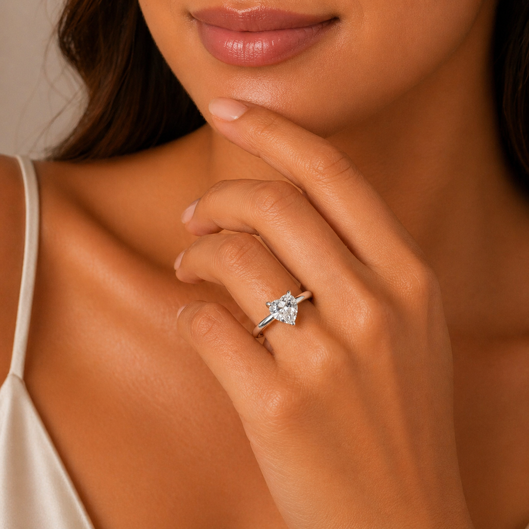 Graziella 14KT White Gold 0.63CT Heart Shaped Solitaire Engagement Ring - Size 6.75