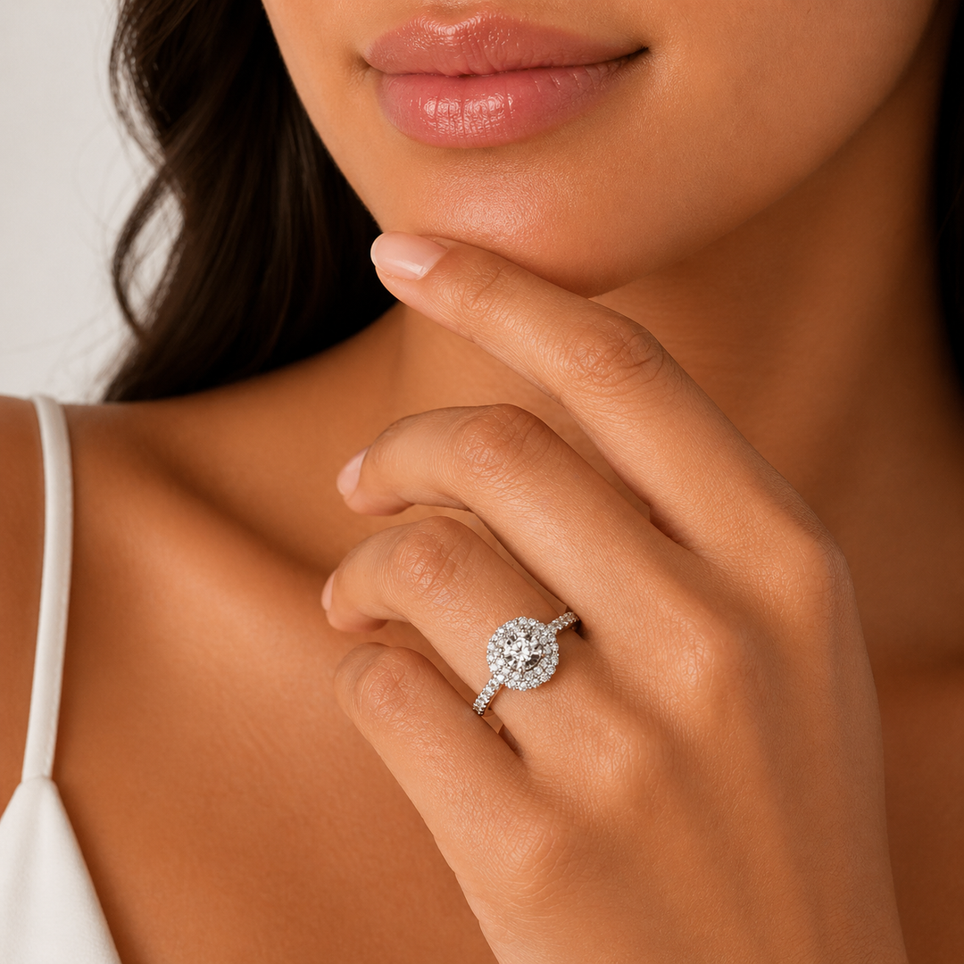 Graziella 14KT White Gold 1.12CTW Round Brilliant Diamond Double Halo Engagement Ring - Size 6.75