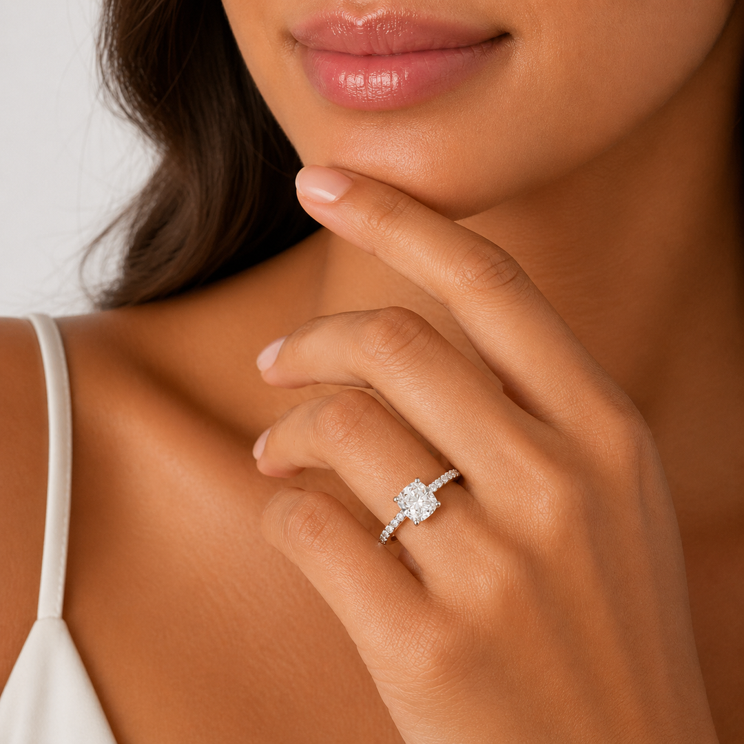 Graziella 14KT White Gold 1.20CTW Cushion Diamond Accent Engagement Ring - Size 7