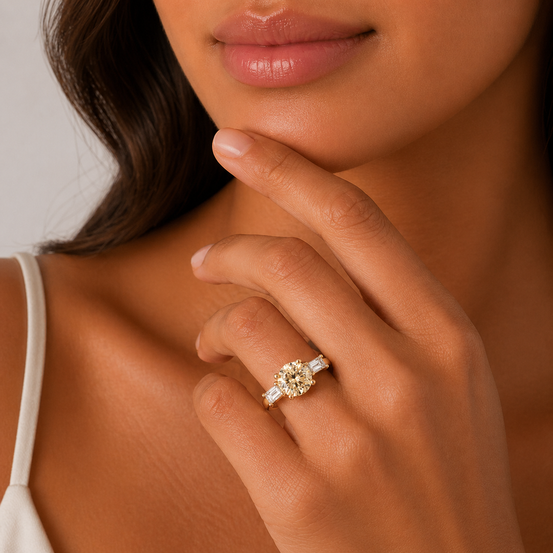 Graziella 14KT Yellow Gold 1.68CTW Round Diamond Three-Stone Engagement Ring - Size 7